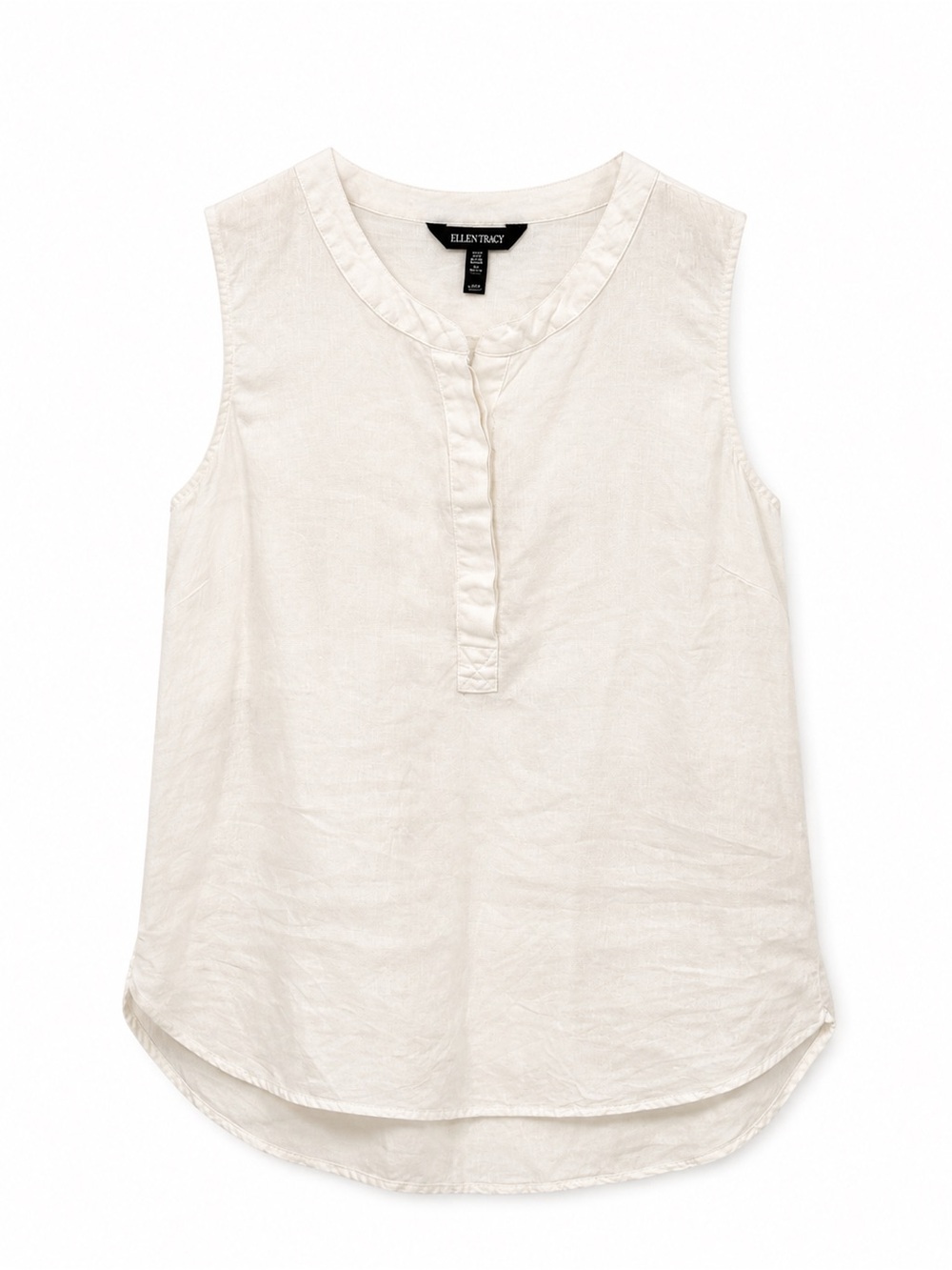 Ellen Tracy 100% Linen Sleeveless Popover Blouse | Off-White | Medium - Picture 2 of 8